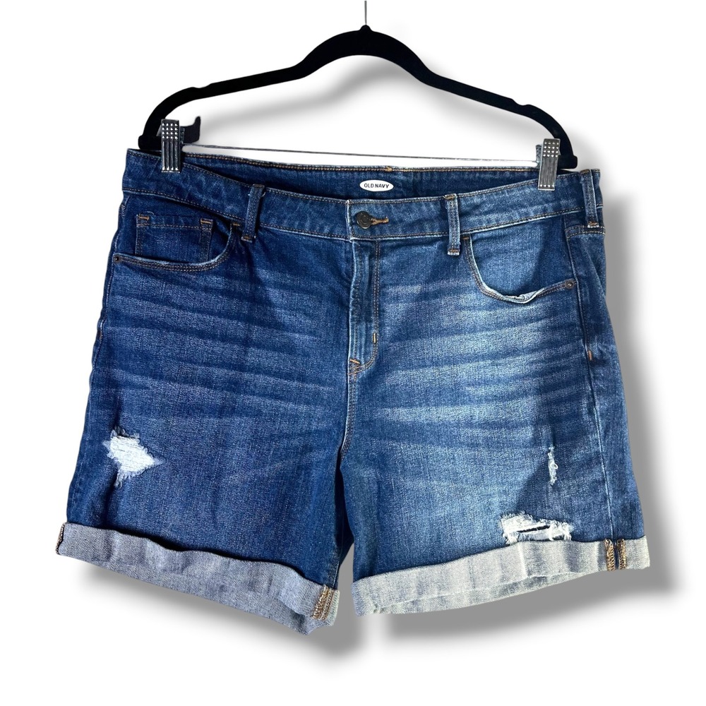 Old Navy Womens 14 Shorts Slim Midi Dark Beach Tree Distressed Cuffed Denim